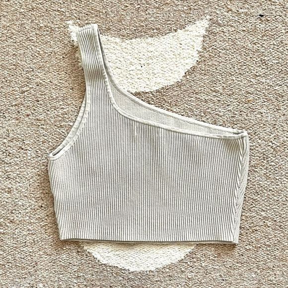 Babaton x Aritzia Sculpt Knit One Shoulder Cropped Tank Top Chrome Pearl Large - Picture 6 of 7
